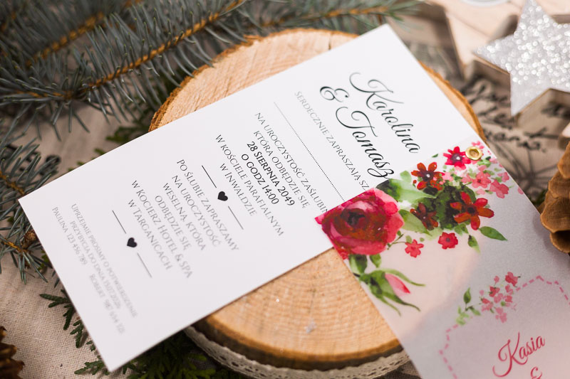 Zaproszenia na ślub z kalką - bordowe i różowe róże